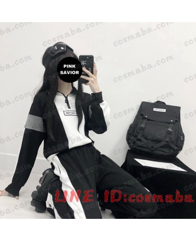 韓国服 親友セット　パーカー　禁欲係 ボイフレンド風　オーバーサイズ　 サスペンダー 黒い すごくクール 黒白 シャツ 高品質 安い